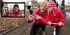 A woman gawps as she shows a little girl the Love Exploring augmented reality app on her phone. They are at Preston Park, wrapped up warm. Inset is Councillor Jim Beall holding up his phone to show a screenshot of him confronted by a CGI T-Rex.