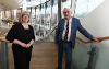 Annabel Turpin, Chief Executive and Artistic Director at ARC,  and Councillor Steve Nelson stood at the top of stairs at ARC.