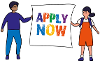 Graphic text says "apply now"