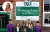 An image of Oxbridge Lane Primary School pupils alongside head teacher, Lauren Amerigo. In the top left hand corner is a headshot of Councillor Lisa Evans.
