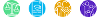Set of four icons with one green with a scale, one light blue with a diploma, one yellow with a child and adult with a heart, and one purple with a family waving