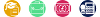 Set of four icons with one yellow with a mortar board and document, one green with a briefcase, one pink with a pound note, and one dark blue with a calculator and coins