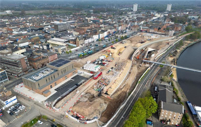 Drone view of Riverside Road and the Waterfront development works