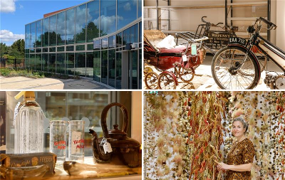 4 images - three of different exhibitions and one of the external building 
