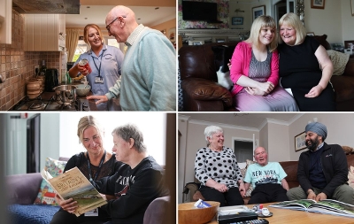 Collage of four images featuring Adult Social Care Staff and residents