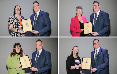 Four images of outstanding people being honoured by Councillor Stephen Richardson at the annual Mayor's Civic Awards